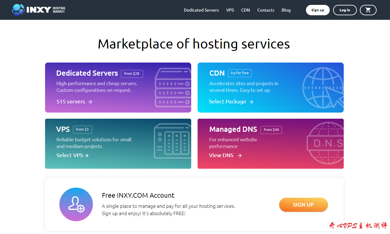 INXY：提供 VPS、独立服务器、CDN 等，免费送 100 美金，有效期 3 个月；CDN 优惠，5TB 月流量，月付 7.5 美金，含新加坡、香港、美国、欧洲节点