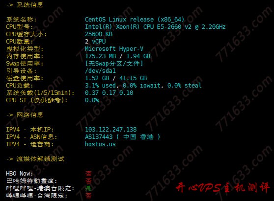 #真实测评#无忧云：香港 CN2 线路，2 核/2G/2M 套餐测评数据