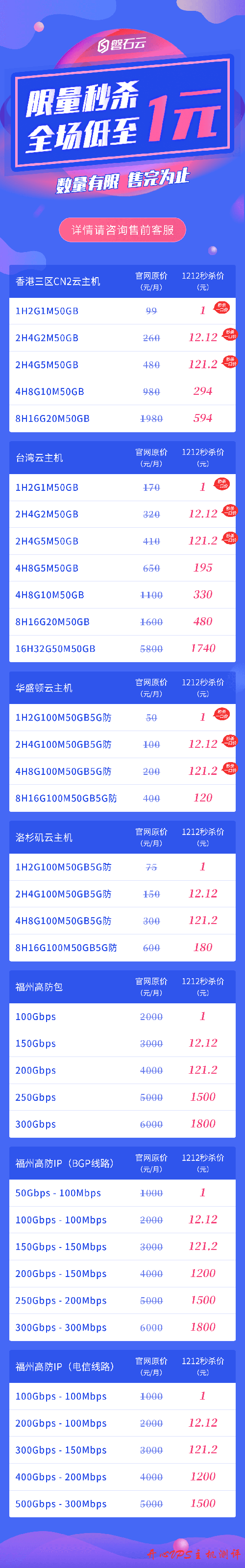 #双十二#磐石云：台湾、香港、洛杉矶云服务器限量 1 元秒杀，高防 IP