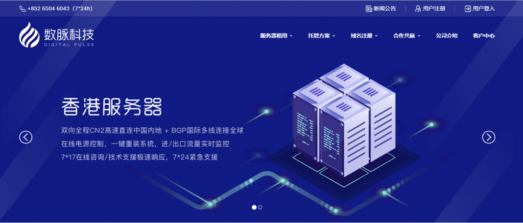 数脉科技：365 元/月-E3 1230v2/16GB/1TB/10M/3IP/香港服务器