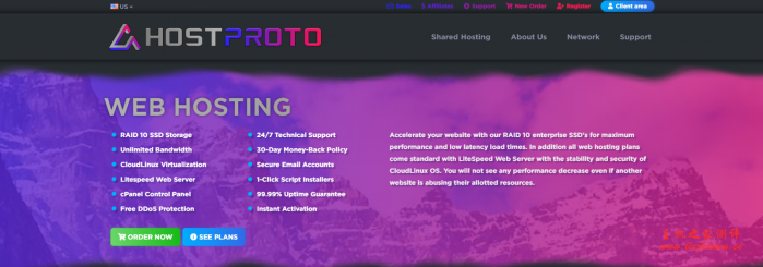 Hostproto：.5/年/25GB SSD 空间/不限流量/1Gbps 端口/DDOS/洛杉矶