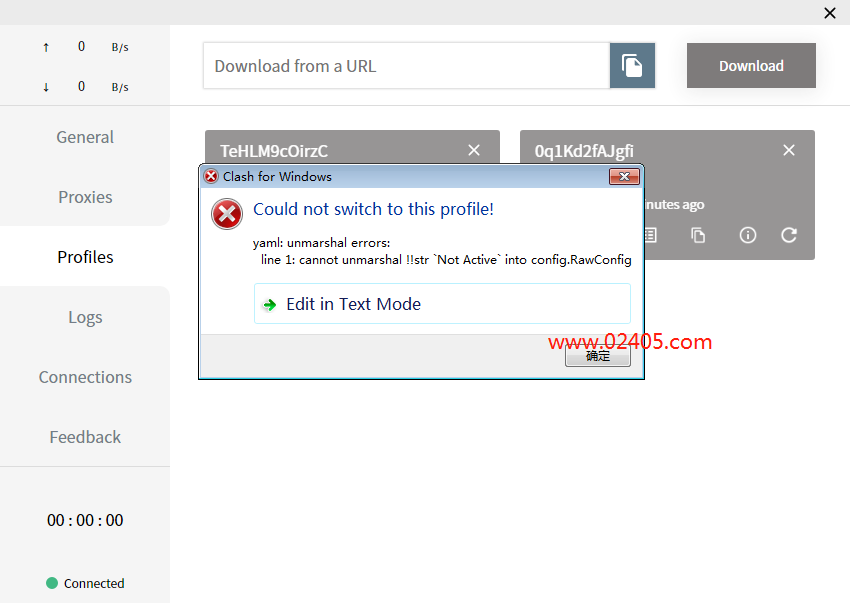 Clash for Windows 提示：Could not switch to this profile!错误的解决办法。