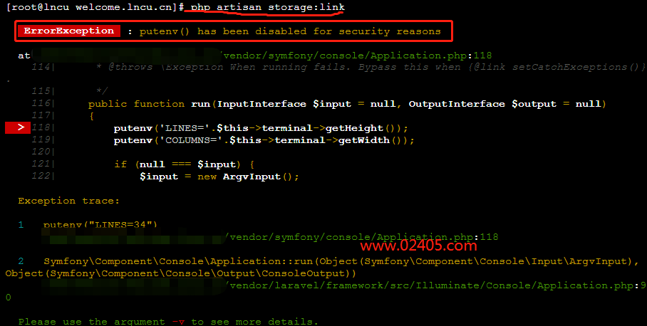 putenv() has been disabled for security reasons 错误的解决方式