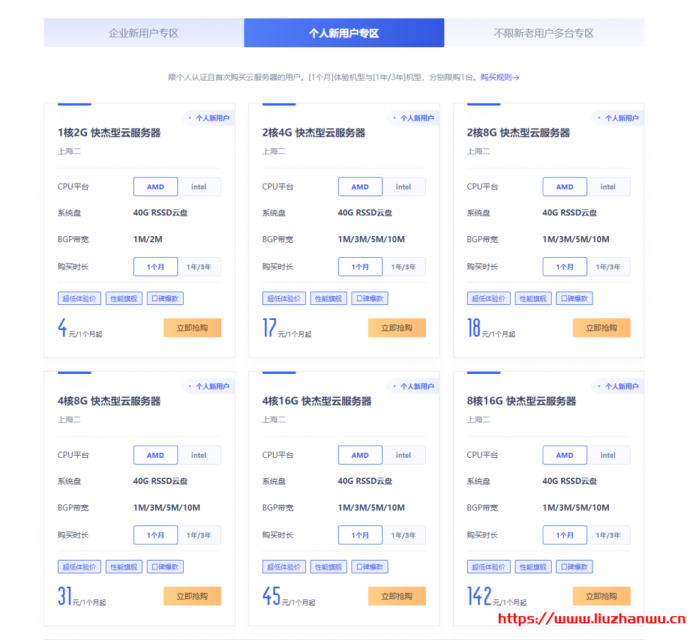 UCloud：全球大促活动改版，新增[1 个月]体验机型和 AMD 促销机型，1 核 2G 内存 40G RSSD 系统盘 1M BGP 带宽快杰型云服务器首月低至 4 元