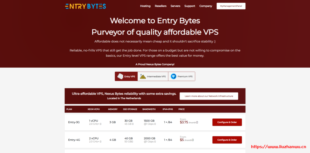 EntryBytes：$38.25/年/3GB 内存/30GB SSD 空间/1.5TB 流量/1Gbps 端口/荷兰/洛杉矶/纽约