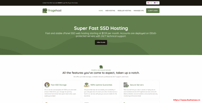 FrogeHost 洛杉矶托管 VPS 七折促销：3 核 2G 内存 70GB SSD 硬盘 1Gbps 带宽 2TB 月流量$31.92/月，提供 DirectAdmin 面板授权，免费每日备份