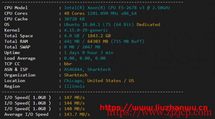 sharktech：简单测评芝加哥机房 1Gbps 带宽不限流量服务器