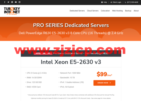TurnkeyInternet：美国便宜独立服务器，E5-2630 v3/120GB 固态硬盘/10TB 流量/1Gbps 带宽，$99/月，30 天退款保证