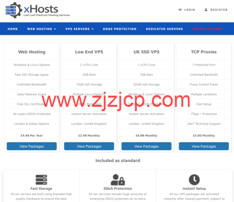 xHosts.uk：英国高防 VPS，4 核/8G 内存/100G SSD 硬盘/3tb 流量@1Gbps 带宽，£19.99/月起