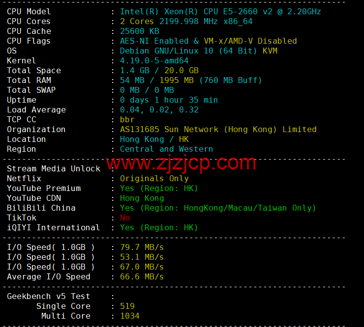CMIVPS：香港 VPS，1 核/1G 内存/10GB SSD/500G 流量/50Mbps 带宽，月付$7.5，简单测评