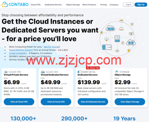 Contabo：美/德/英/新加坡高配置 VPS，4 核(AMD EPYC/8G/) 月付$6.99 起，250G 存储月付$2.99 起