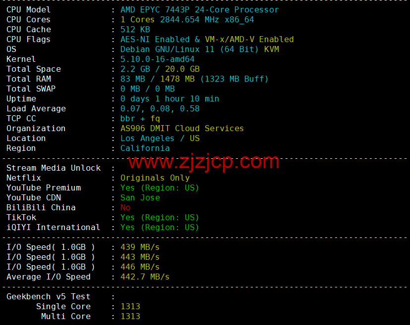 DMIT：圣何塞 VPS，as4837 线路，$6.9/月起，解锁美区 tiktok，简单测评，告诉你机器配置，线路怎么样