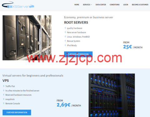 XSServer：荷兰 vps，1 核/2GB 内存/20GB SSD 硬盘/不限流量/100Mbps 带宽，€2.69/月起