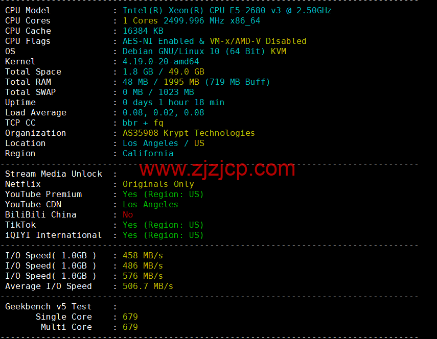 #2022 年 10 月#iON Cloud：美国洛杉矶机房 vps，1 核/2G 内存/40GB SSD/1TB 流量/1Gbps 带宽，/年，原生 ip，解锁美区 tiktok 等，简单测评