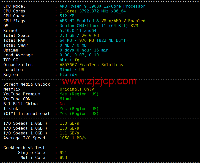 BuyVM：迈阿密机房，AMD Ryzen 和 NVME 存储高性能 VPS，1Gbps 不限流量，$3.50/月起，原生 ip 解锁美区 tiktok，简单测评