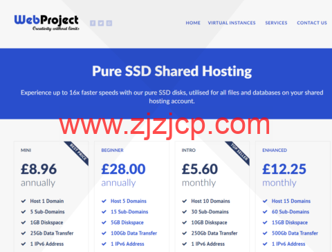 web-project：英国 vps，2 核/2GB 内存/20GB SSD/2TB 流量/1Gbps 带宽，£5.60/月起