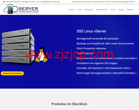 serverdiscounter：德国 vps，1 核/1GB 内存/10GB SSD/不限流量/100Mbps 带宽，€1.95/月起