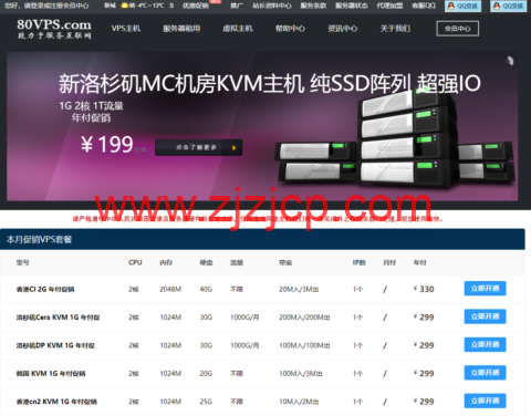 80VPS：香港/日本/韩国 VPS 年付 299 元起，美国洛杉矶 VPS 年付 199 元