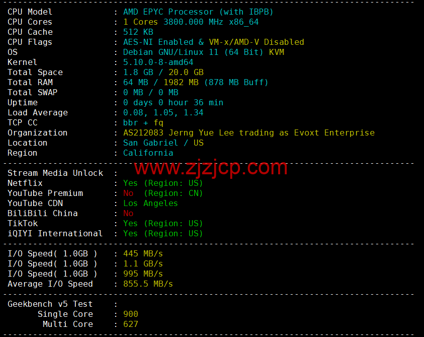 Evoxt：美国 VPS 云服务器，1 核/512MB 内存/5G 硬盘/500G 流量，$2.99 /月起，原生 ip，解锁 tiktok，Netflix，Disney+，简单测评