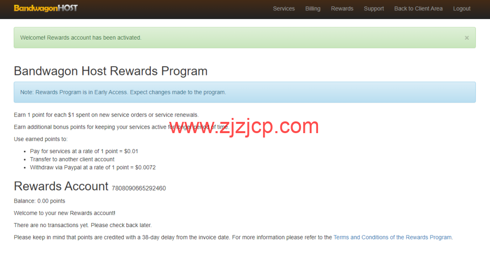 搬瓦工：Rewards Program 奖励计划，消费返积分，可抵现或提现