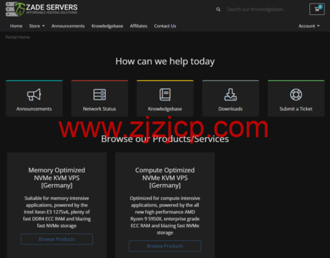 Zade Servers：德国 vps，3 核@AMD Ryzen 9 5950X/4GB 内存/100GB NVMe/不限流量/1Gbps 带宽，$10/月起