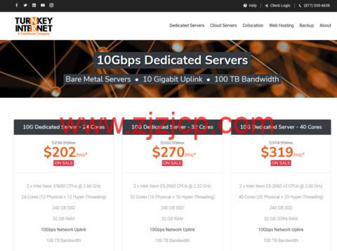 TurnkeyInternet：美国 10Gbps 带宽独服，2*X5650/32G 内存/240GB SSD/100TB 流量/10Gbps 带宽，$202/月起
