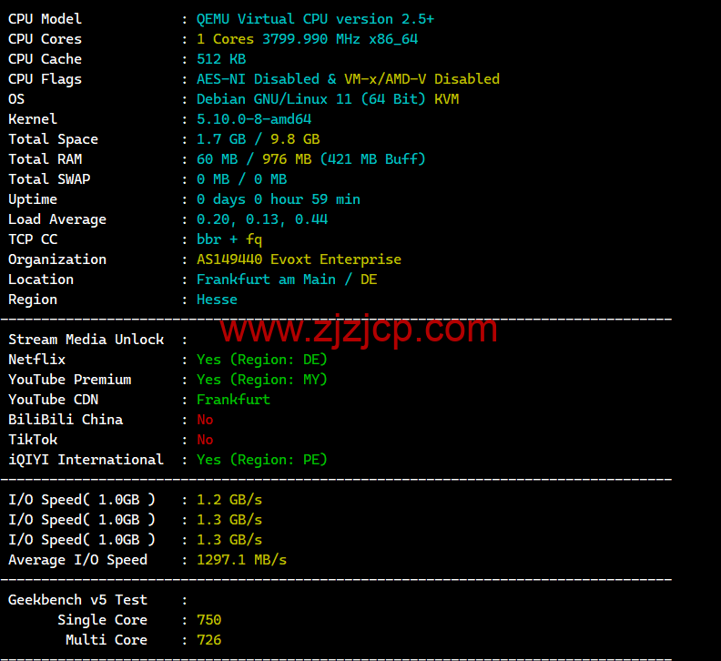 Evoxt：德国法兰克福机房 VPS 云服务器，1 核/512MB 内存/5G 硬盘/500G 流量，$2.99 /月起，解锁 tiktok，Netflix，Disney+，简单测评
