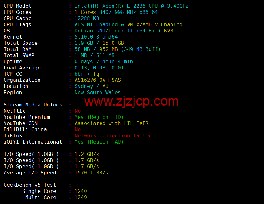 REGXA：澳大利亚悉尼机房 vps，1 核/1G 内存/15gNVMe/1Gbps 带宽，.5/月起，简单测评