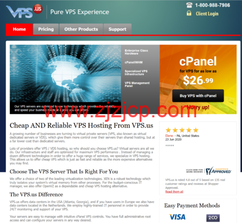 VPS.US：国外 VPS，1Gbps@不限流量，月付$9.99 起，年付送域名，可选美国/新加坡/德国等 12 个数据中心