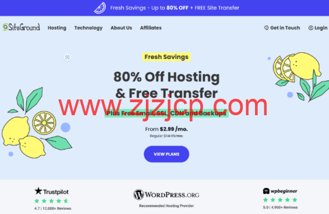 #2023 夏季特别优惠#SiteGround： WordPress 主机/外贸独立站主机，月付$2.99 起，年付$35.88，包括免费站点转移服务/电子邮件/SSL 证书/CDN 和备份服务