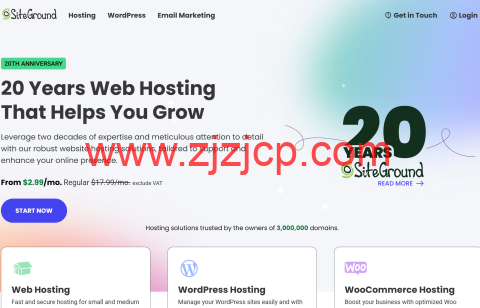 #20 周年庆典#SiteGround：稳定博客/外贸主机，免费站点转移/电子邮件/SSL 证书/CDN 和备份服务等，月付$2.99/年付 35.88 美元起