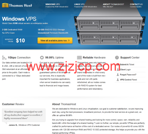 ThomasHost：1Gbps 不限流量 VPS，月付 5 美元起，支持 Windows，可选美国/法国/加拿大机房