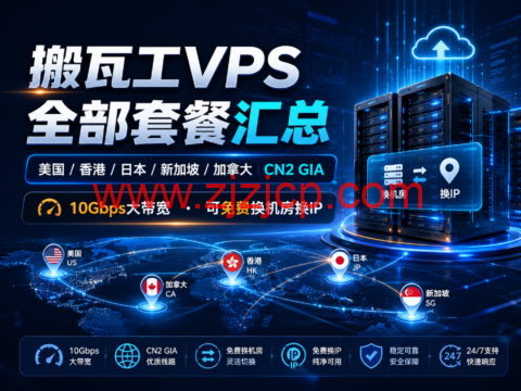 搬瓦工 VPS 全部套餐汇总：美国/香港/日本/新加坡/加拿大 CN2 GIA，10Gbps 大带宽，可免费换机房换 IP