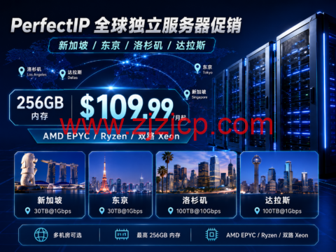PerfectIP 全球独立服务器促销:新加坡/东京/洛杉矶/达拉斯,256GB 内存 9.99/月起 PerfectIP 全球独立服务器促销:新加坡/东京/洛杉矶/达拉斯,256GB 内存 9.99/月起
